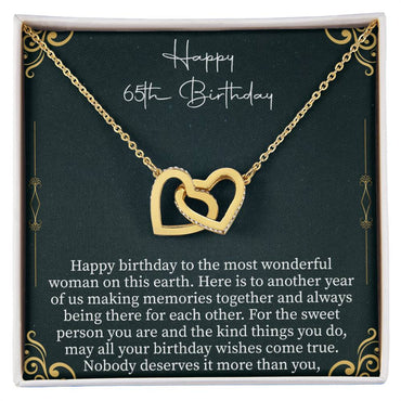 Happy 65th Birthday Interlocking Hearts Necklace - 65th birthday gifts - Beauty Belliss