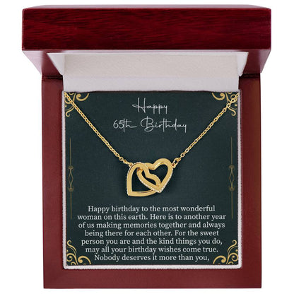 Happy 65th Birthday Interlocking Hearts Necklace - 65th birthday gifts - Beauty Belliss