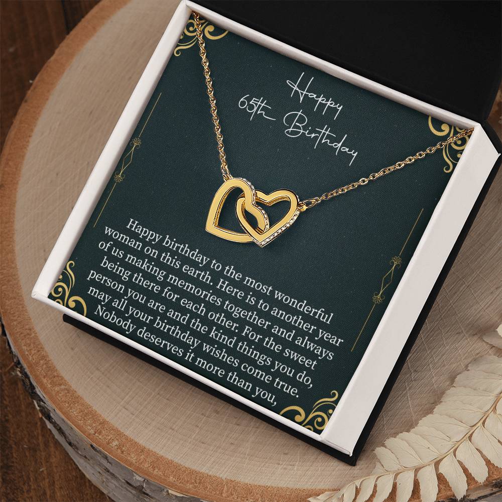 Happy 65th Birthday Interlocking Hearts Necklace - 65th birthday gifts - Beauty Belliss