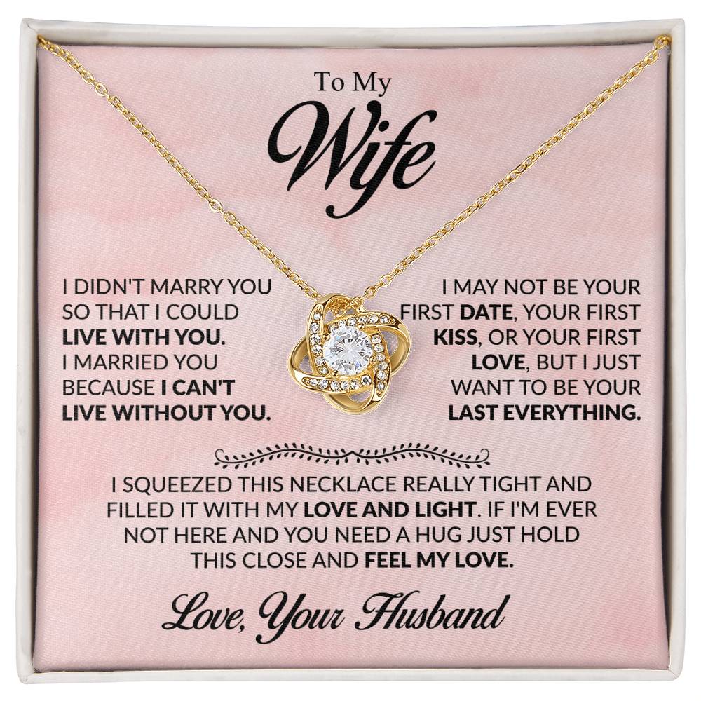 love necklace with message card celebrating lifelong commitment to wife