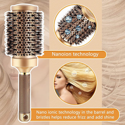 Kosmiko Boar Wet Bristle Round Hair Brush, Ceramic Ionic Salon Pro Comb Styling scalp Hairbrush Ideal for All Hair Types for Men and Women - Beauty Belliss