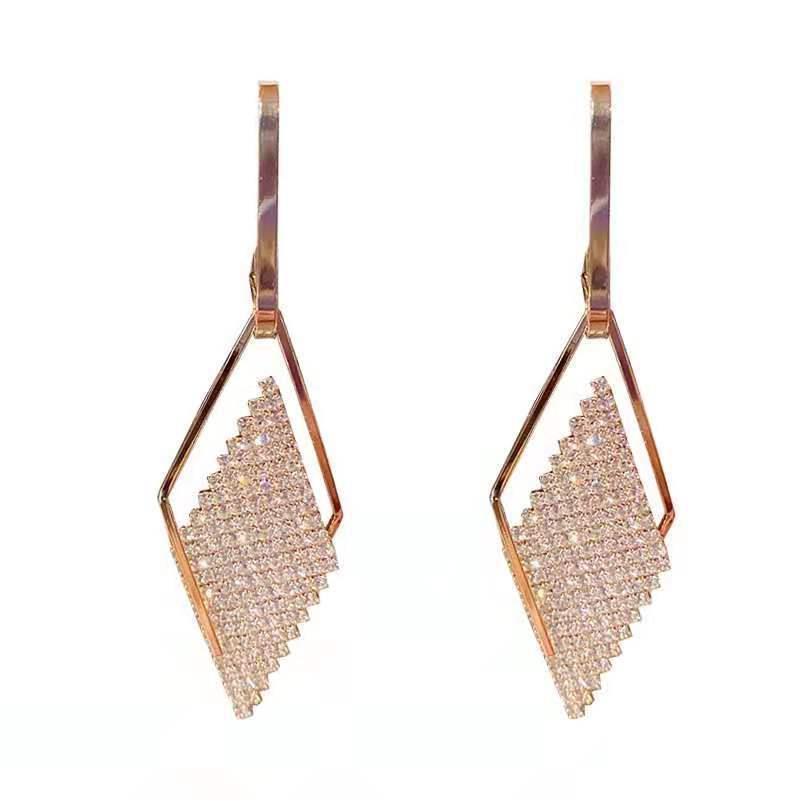 Luxury Geometric Diamond Earrings with Sterling Silver Needle – Elegant & Fully Jeweled - Beauty Belliss