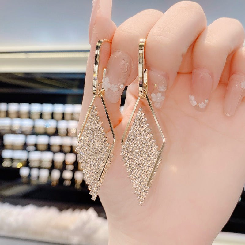 Luxury Geometric Diamond Earrings with Sterling Silver Needle – Elegant & Fully Jeweled - Beauty Belliss