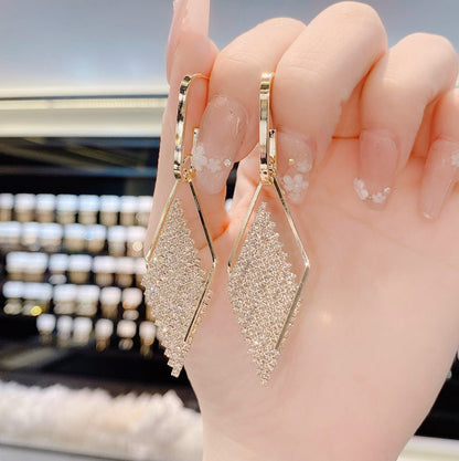 Luxury Geometric Diamond Earrings with Sterling Silver Needle – Elegant & Fully Jeweled - Beauty Belliss