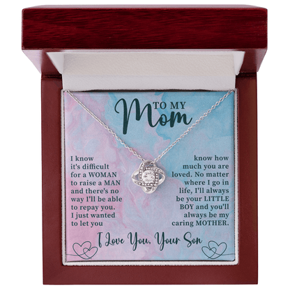elegant love knot necklace for mom presented in jewelry boxs
