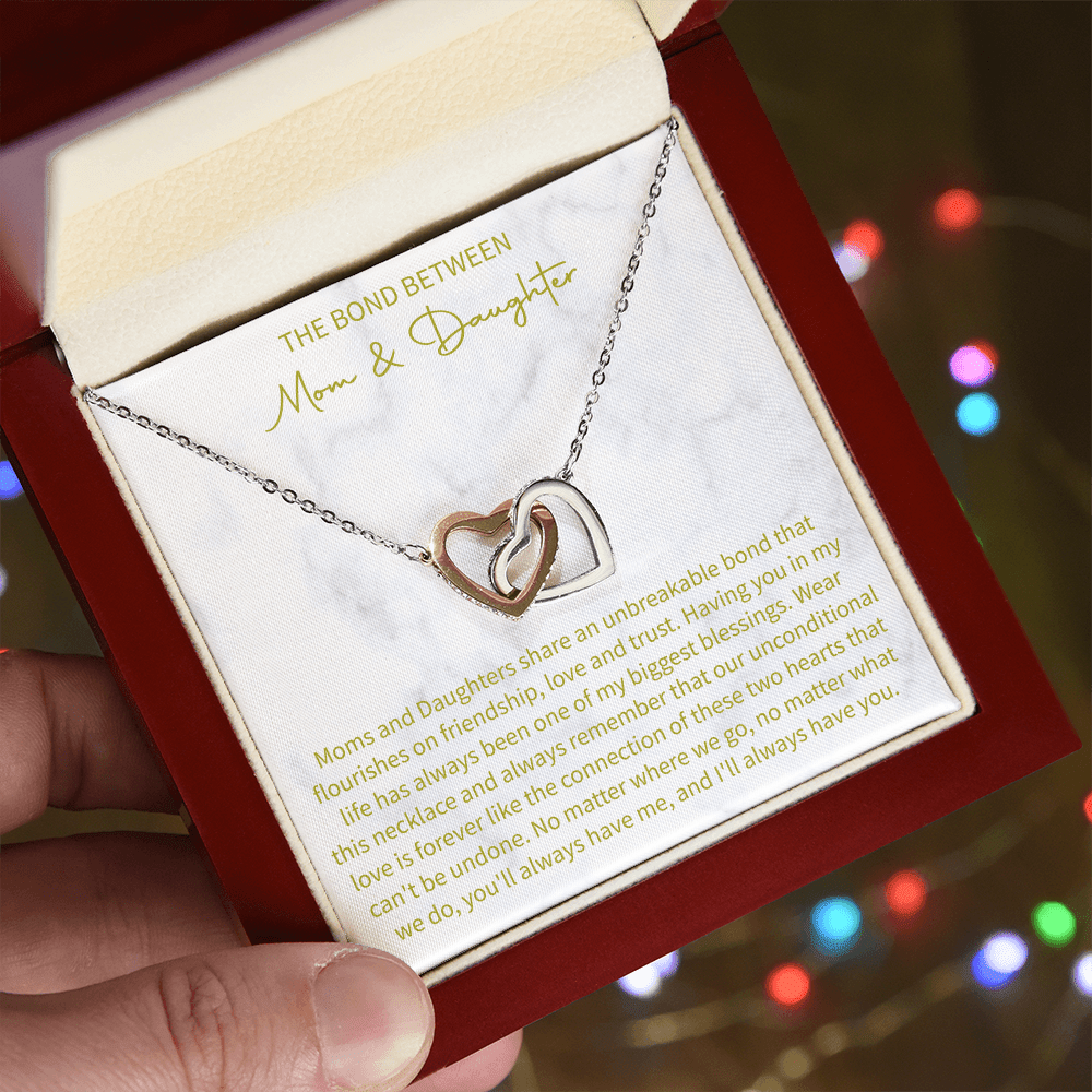 mother and daughter necklace presented in a gift box as a heartfelt keepsake