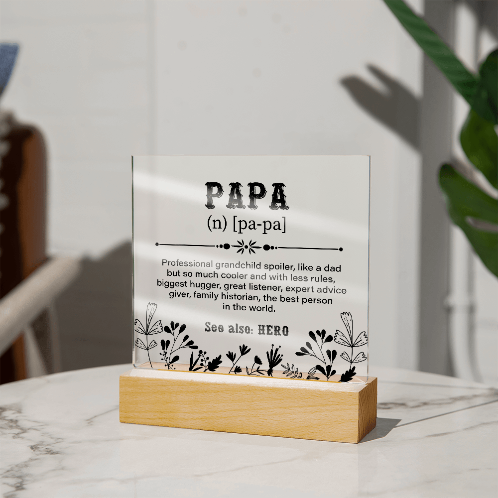 Papa Definition Acrylic Square Plaque - Fathers day gifts - Beauty Belliss