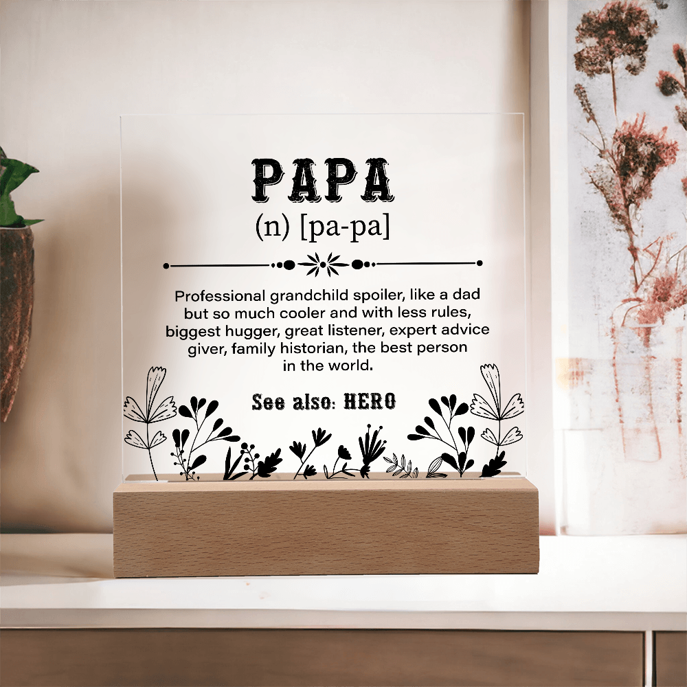 Papa Definition Acrylic Square Plaque - Fathers day gifts - Beauty Belliss
