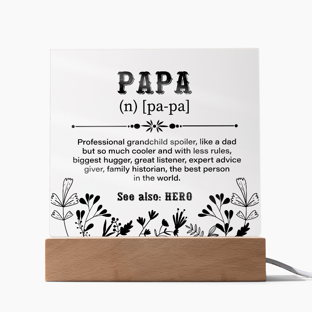 Papa Definition Acrylic Square Plaque - Fathers day gifts - Beauty Belliss