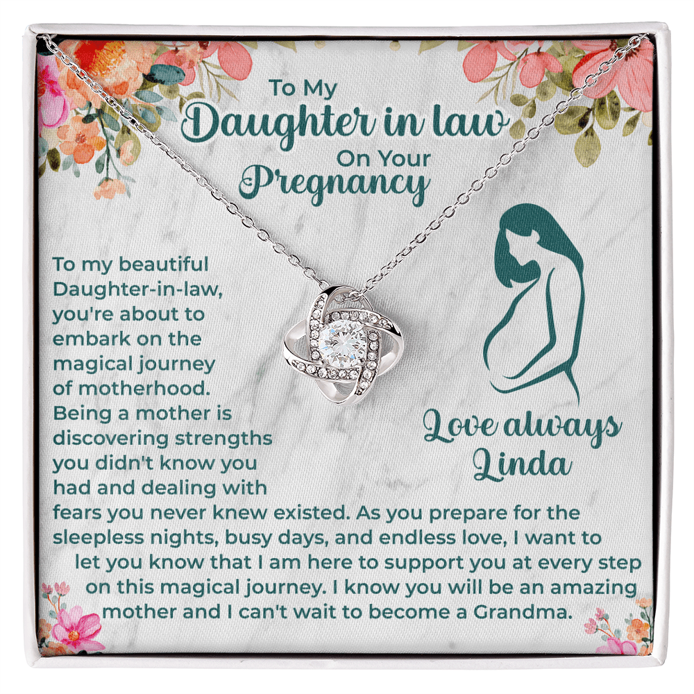 Pregnant Daughter - in - Law Love Knot Necklace - Message Card to Expecting Mom - Baby Shower Necklace for Mom - to - be Daughter - in - Law - Ready to Be Loved - Beauty Belliss