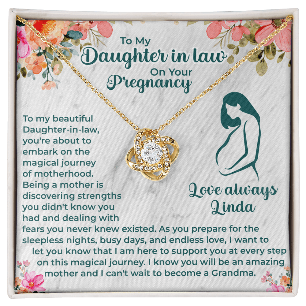 Pregnant Daughter - in - Law Love Knot Necklace - Message Card to Expecting Mom - Baby Shower Necklace for Mom - to - be Daughter - in - Law - Ready to Be Loved - Beauty Belliss