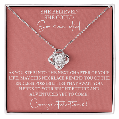 motivational necklace gift for her featuring “She Believed She Could So She Did” message