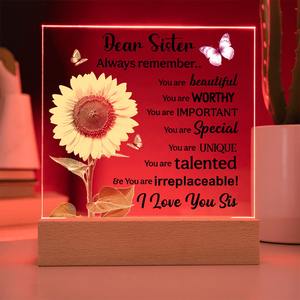 Sisters Gift - Inspirational Sister Love Floral Acrylic Desk Plaque Sign with Wood Stand - Beauty Belliss