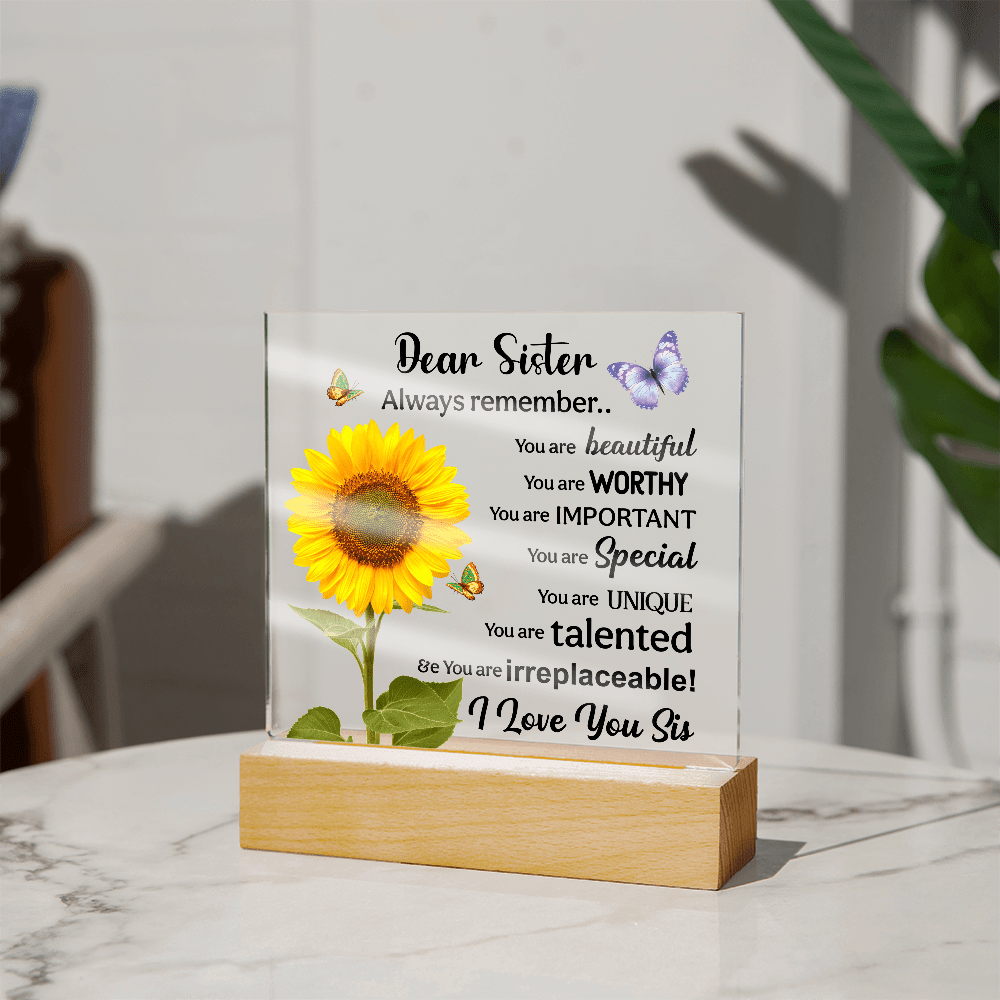 Sisters Gift - Inspirational Sister Love Floral Acrylic Desk Plaque Sign with Wood Stand - Beauty Belliss