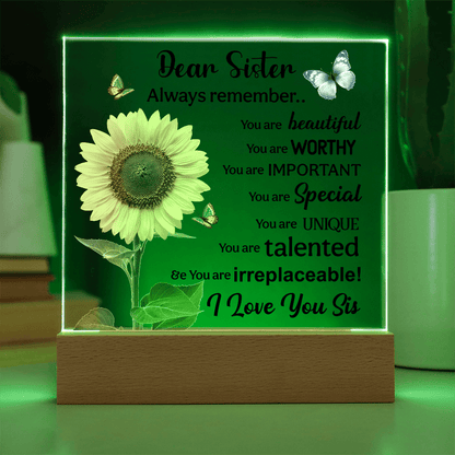 Sisters Gift - Inspirational Sister Love Floral Acrylic Desk Plaque Sign with Wood Stand - Beauty Belliss