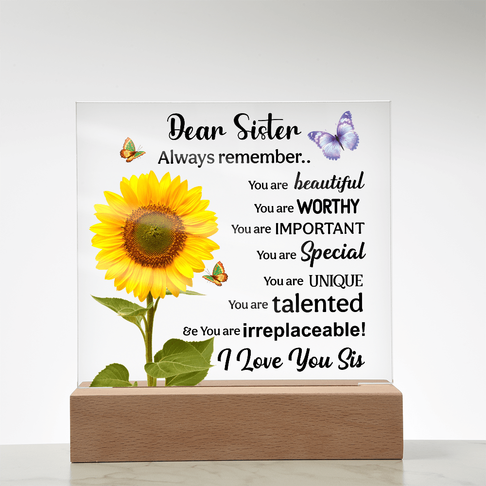 Sisters Gift - Inspirational Sister Love Floral Acrylic Desk Plaque Sign with Wood Stand - Beauty Belliss