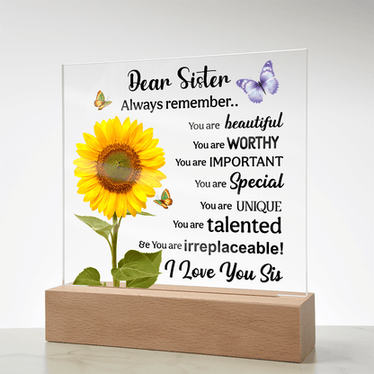 Sisters Gift - Inspirational Sister Love Floral Acrylic Desk Plaque Sign with Wood Stand - Beauty Belliss
