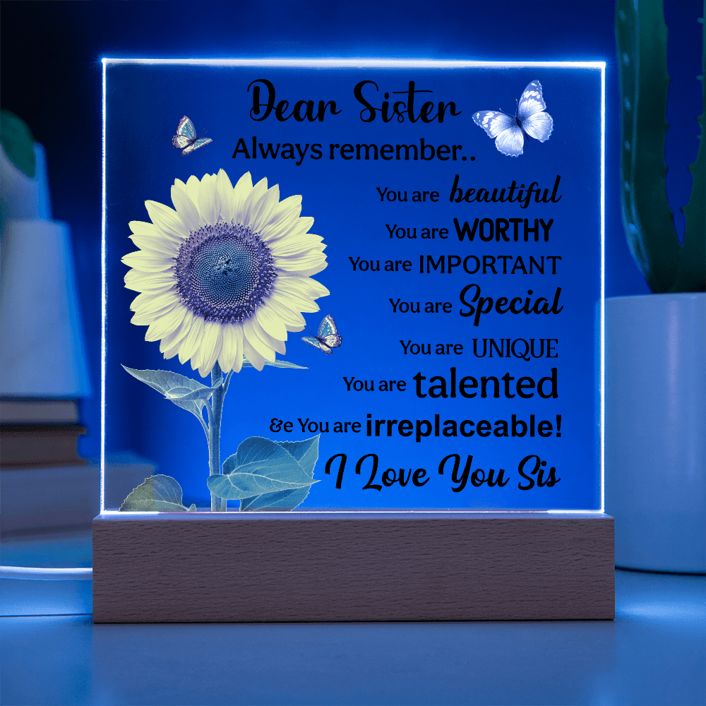 Sisters Gift - Inspirational Sister Love Floral Acrylic Desk Plaque Sign with Wood Stand - Beauty Belliss