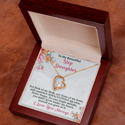 detailed view of a necklace expressing support and affection for stepdaughter