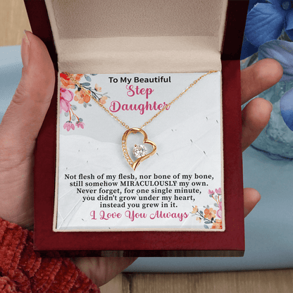 stepdaughter necklace presented in a gift box from stepmom or stepdad