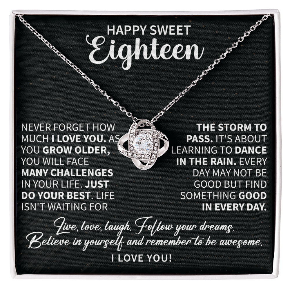 love knot necklace celebrating a sweet eighteen birthday and a new chapter in life