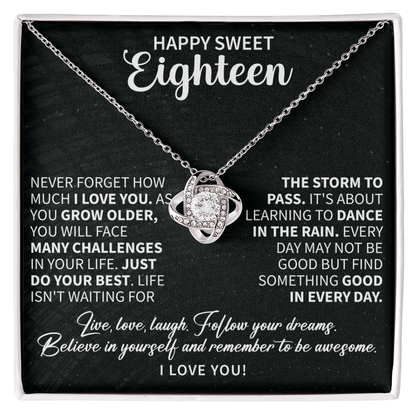 love knot necklace celebrating a sweet eighteen birthday and a new chapter in life