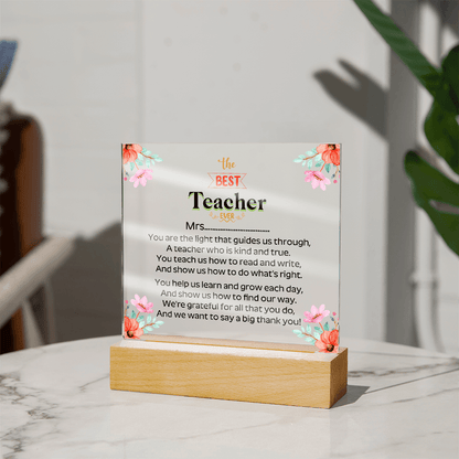 the BEST Teacher EVER - Acrylic Square Plaque - Beauty Belliss