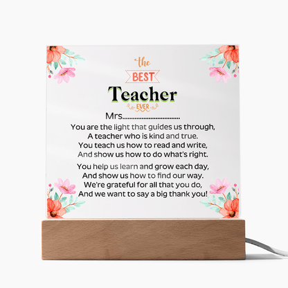 the BEST Teacher EVER - Acrylic Square Plaque - Beauty Belliss