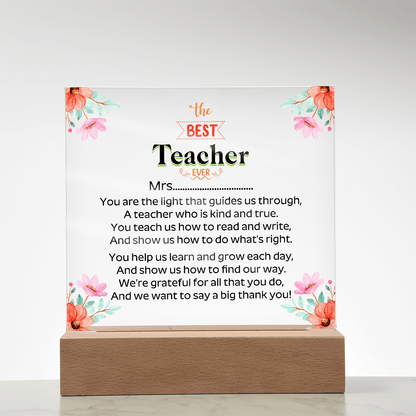 the BEST Teacher EVER - Acrylic Square Plaque - Beauty Belliss