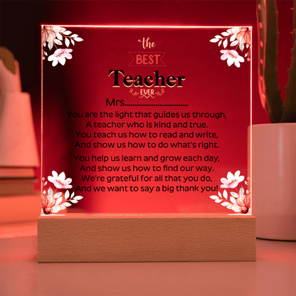 the BEST Teacher EVER - Acrylic Square Plaque - Beauty Belliss