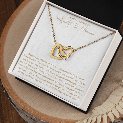The Bond Between Aunt and Niece Interlocking Hearts Necklace, This Necklace Is A Reminder That Side By Side Or Miles Apart, We Are Connected By Heart - Beauty Belliss
