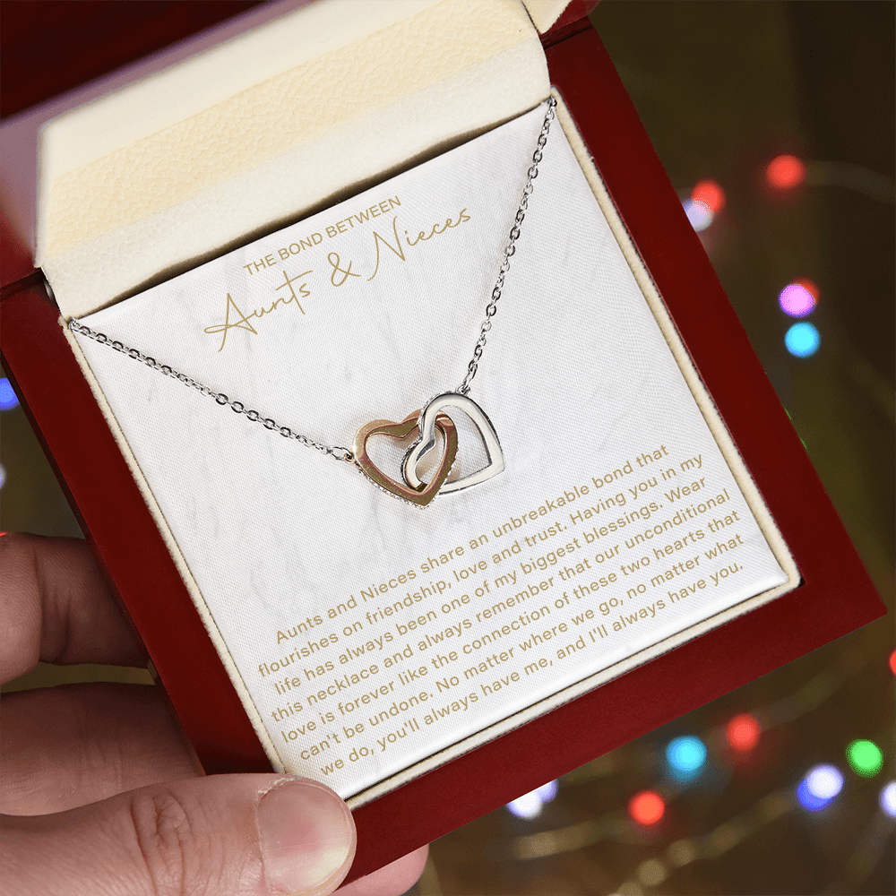 The Bond Between Aunt and Niece Interlocking Hearts Necklace, This Necklace Is A Reminder That Side By Side Or Miles Apart, We Are Connected By Heart - Beauty Belliss