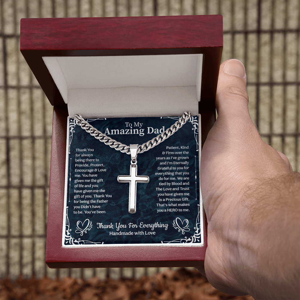 To my amazing Cuban Link Chain with Engraved Artisan Cross, Fathers day gifts, unique gifts idea for papa - Beauty Belliss