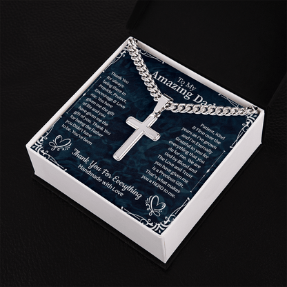 To my amazing Cuban Link Chain with Engraved Artisan Cross, Fathers day gifts, unique gifts idea for papa - Beauty Belliss