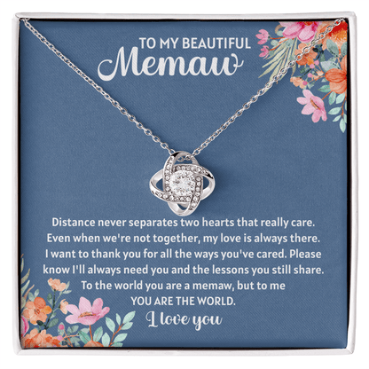 To my beautiful memaw Love Knot Necklace - The Perfect Gift for Your MeMaw - Necklace for Memaw, Memaw, Pendant, Granny Christmas Pendant, Grandmother - Beauty Belliss