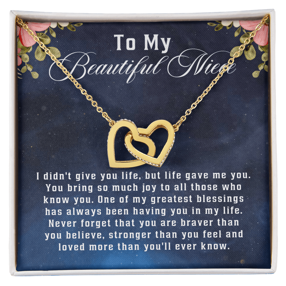 To My Beautiful Niece, Interlocking Hearts Necklace Message Card, Straighten Your Crown Necklace, Aunt Niece Necklace, Niece Birthday Gift - Beauty Belliss