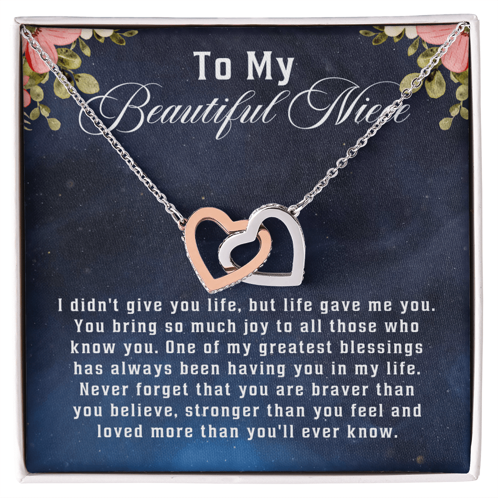 To My Beautiful Niece, Interlocking Hearts Necklace Message Card, Straighten Your Crown Necklace, Aunt Niece Necklace, Niece Birthday Gift - Beauty Belliss