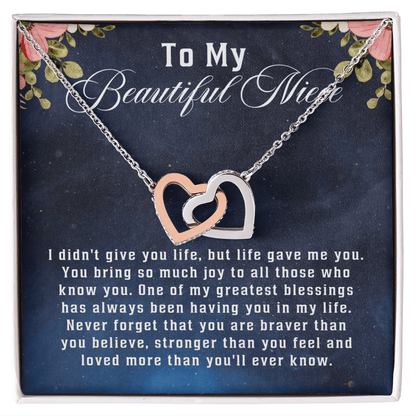 To My Beautiful Niece, Interlocking Hearts Necklace Message Card, Straighten Your Crown Necklace, Aunt Niece Necklace, Niece Birthday Gift - Beauty Belliss