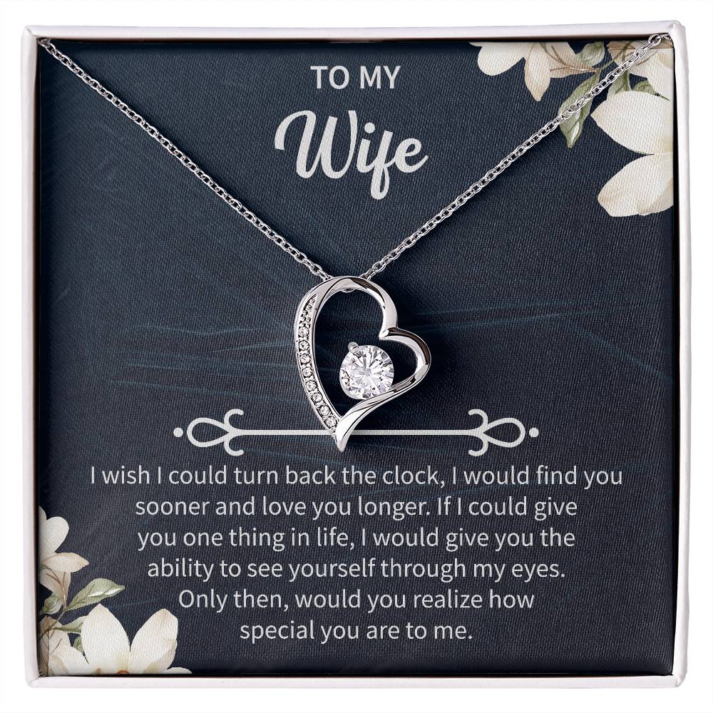 to my beautiful wife necklace displayed as a romantic gift from husband