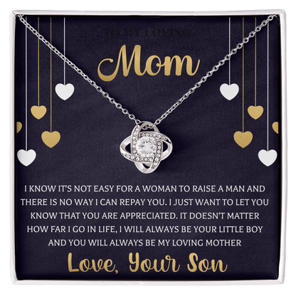 to my best mom love knot necklace front view