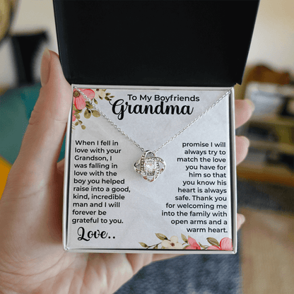 To My Boyfriend's Grandma Love Knot Necklace, Mothers day Gift Ideas for Boyfriend's Grandmother, Gifts for Boyfriend's Grandma, Grandparents Day, Thank You Gift - Beauty Belliss