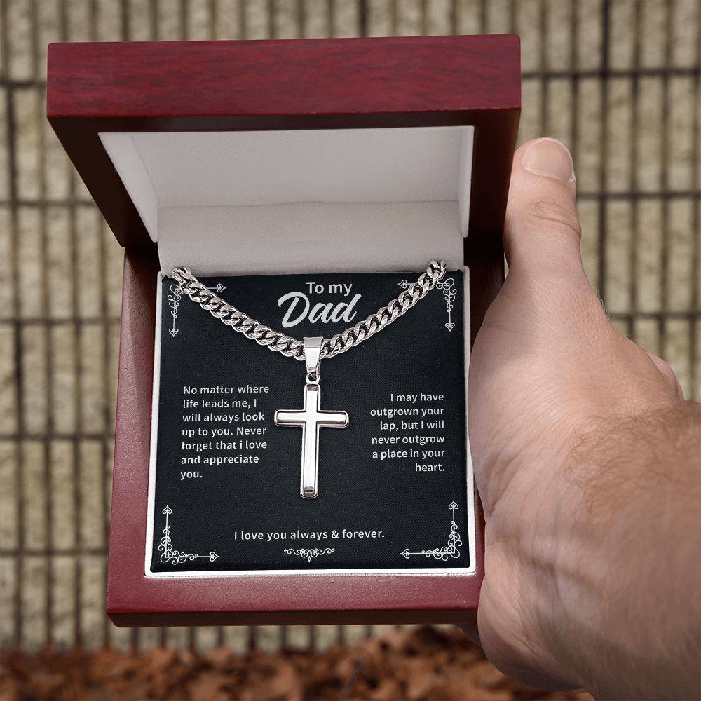 To my dad Cuban Link Chain with Engraved Artisan Cross - Beauty Belliss