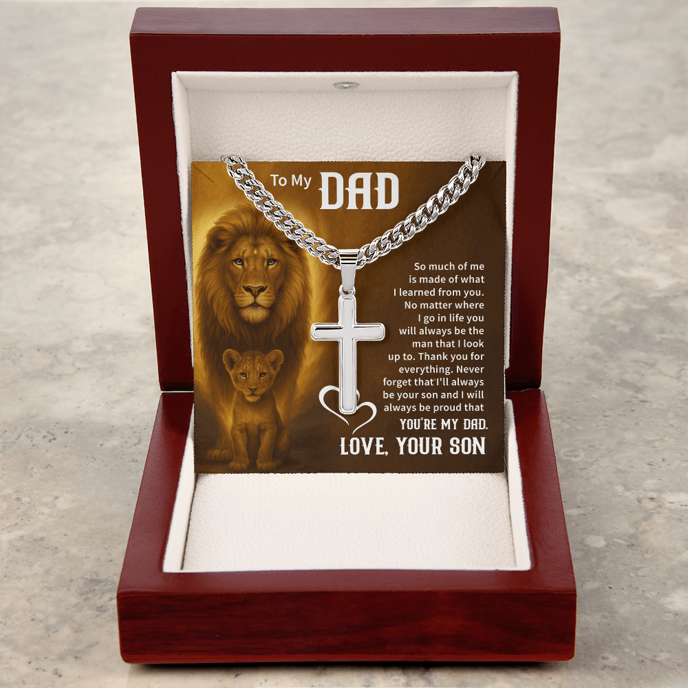 To my dad Cuban Link Chain with Engraved Artisan Cross - Beauty Belliss