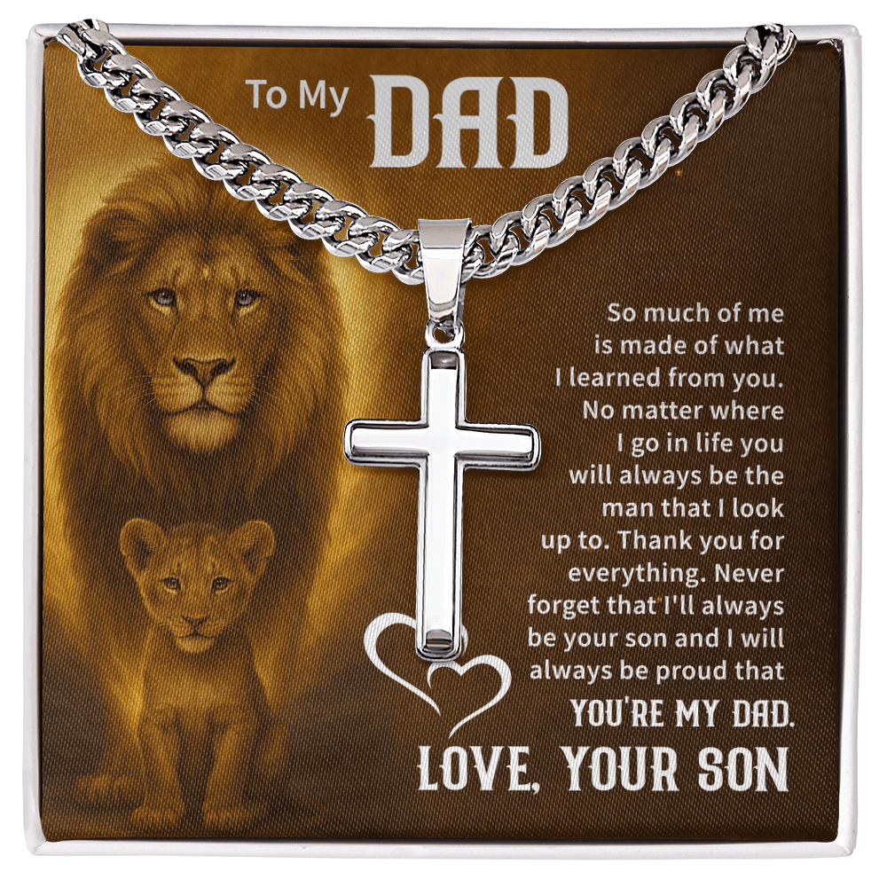 To my dad Cuban Link Chain with Engraved Artisan Cross - Beauty Belliss