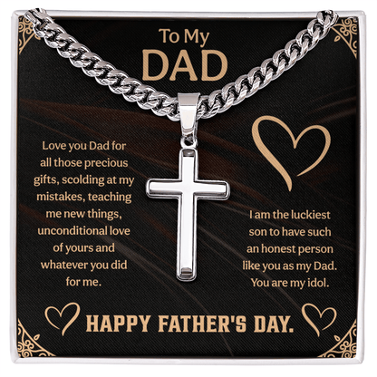 To my Dad Cuban Link Chain with Engraved Artisan Cross, Unique Fathers day gifts - Beauty Belliss