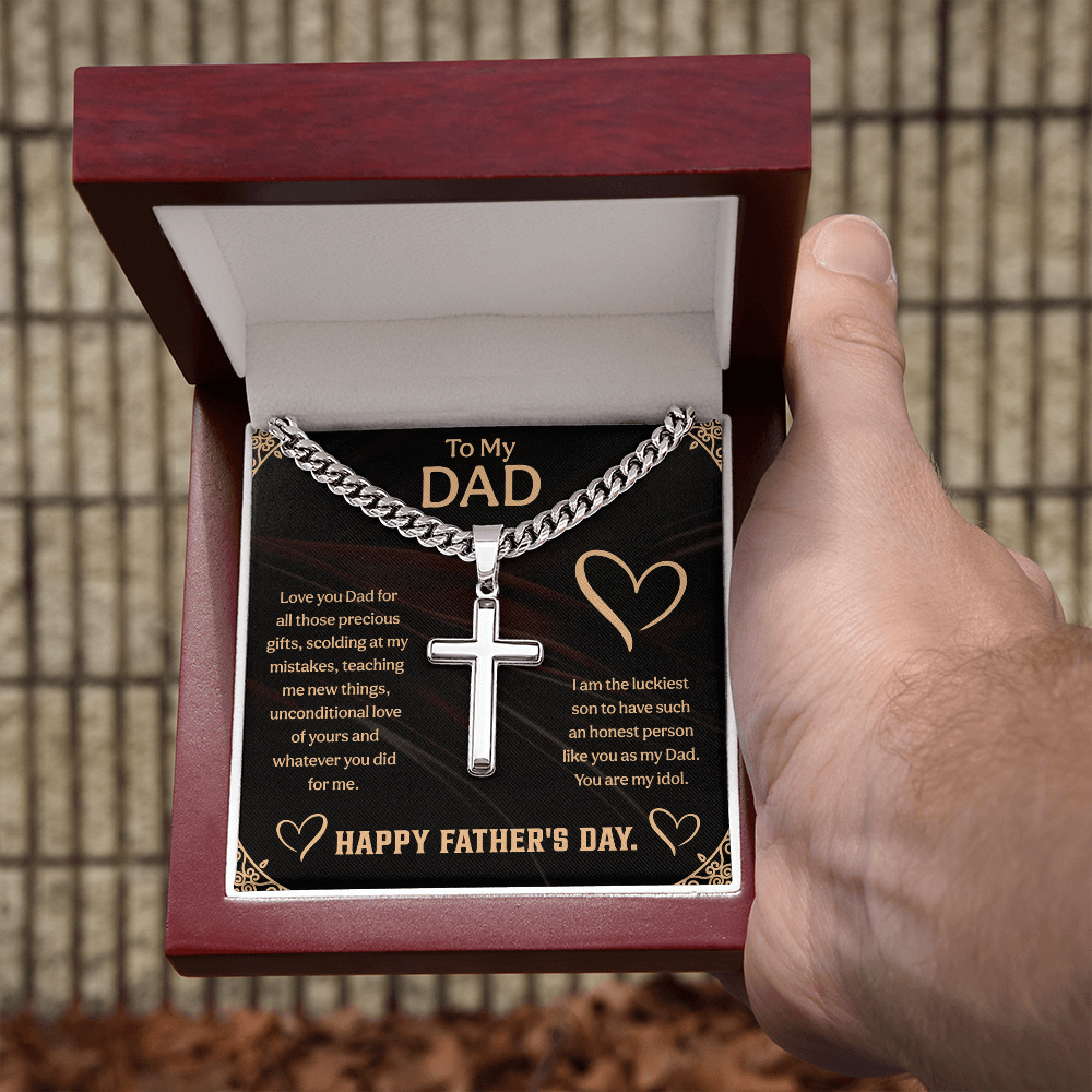 To my Dad Cuban Link Chain with Engraved Artisan Cross, Unique Fathers day gifts - Beauty Belliss