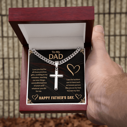 To my Dad Cuban Link Chain with Engraved Artisan Cross, Unique Fathers day gifts - Beauty Belliss