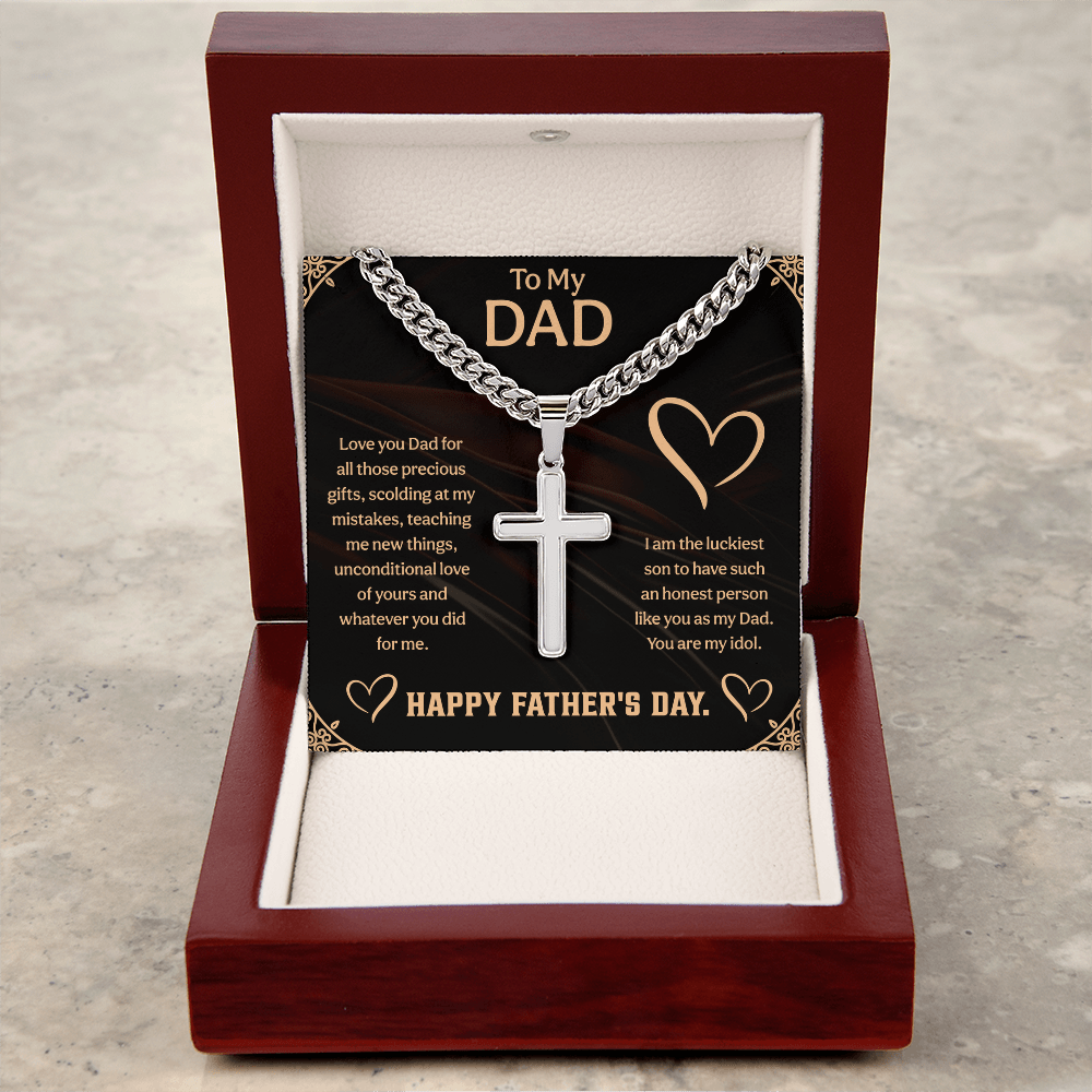 To my Dad Cuban Link Chain with Engraved Artisan Cross, Unique Fathers day gifts - Beauty Belliss