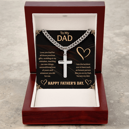 To my Dad Cuban Link Chain with Engraved Artisan Cross, Unique Fathers day gifts - Beauty Belliss