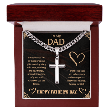 To my Dad Cuban Link Chain with Engraved Artisan Cross, Unique Fathers day gifts - Beauty Belliss
